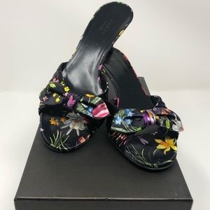 GUCCI Sandal 👡 Sand Tess S Cuoio 1096 Raso Flora Small Nero - Size 7.5